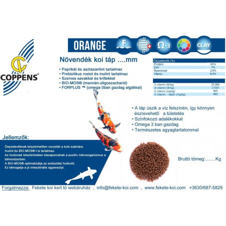 Coppens Orange növendék koi táp 1,5 mm ( 300 g vödrös )