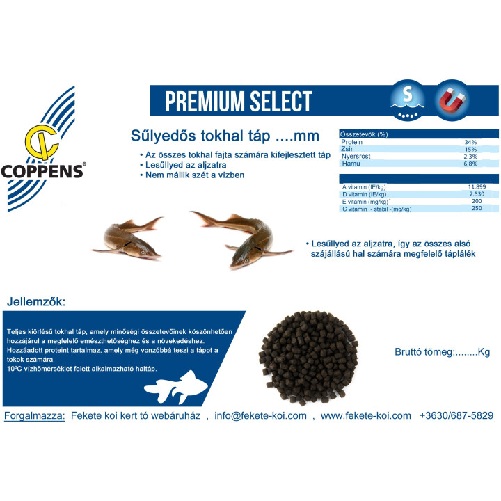 Coppens Premium Select süllyedős tokhal táp 6 mm ( 15 kg )