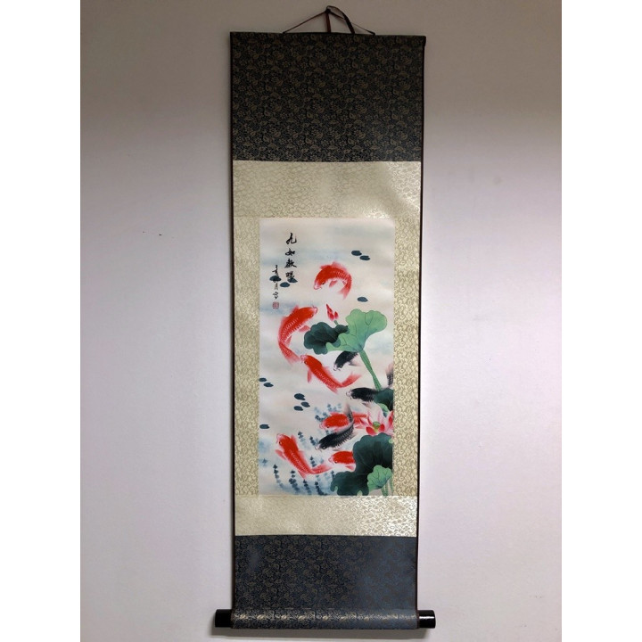 Vászontekercses Lotus és halak kép 90x30cm