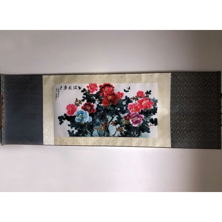 Vászontekercses Bazsarózsás kép 135x35cm