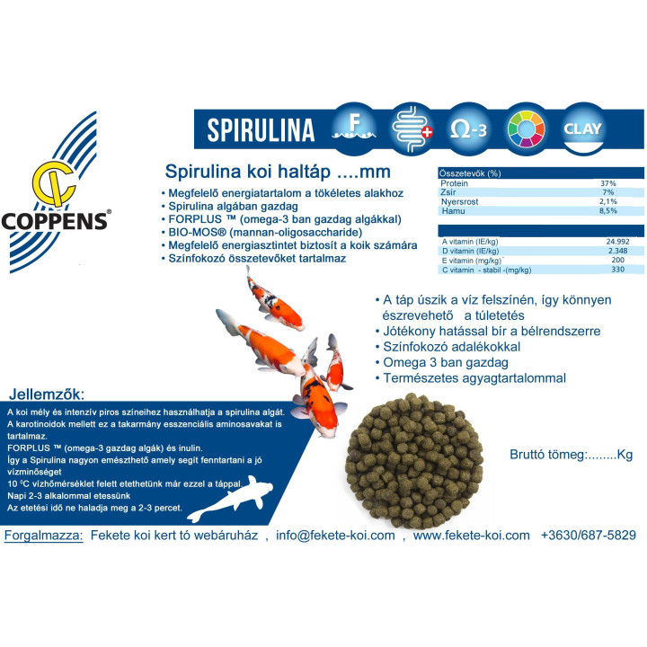 Coppens Spirulina koi haltáp 3 mm ( 2 kg )