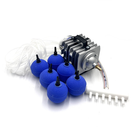 ACO 001 szett kerti tó levegőztető kompresszor szett (20w) 15m 4/6 cső 6db 50mm gömb