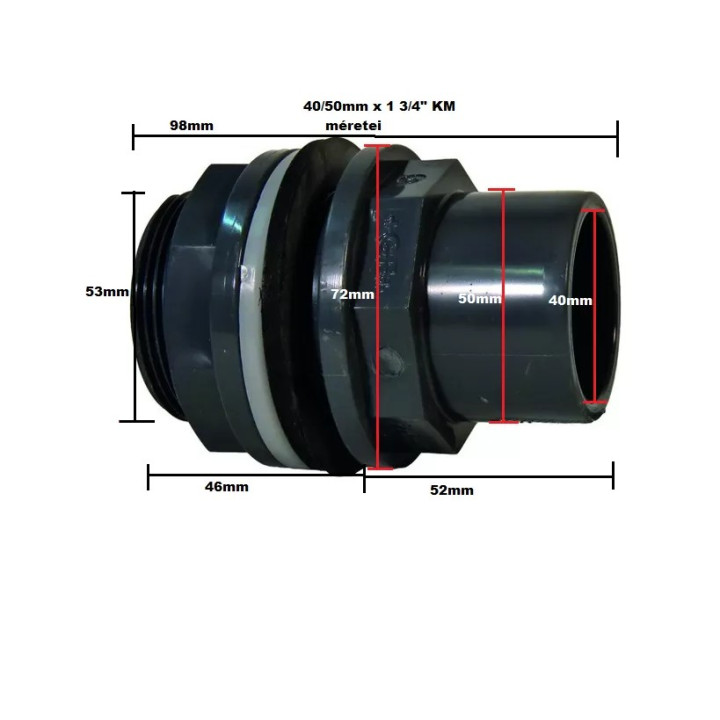 Hosszított tartályszerelvény 40/50mm x 1 3/4" KM