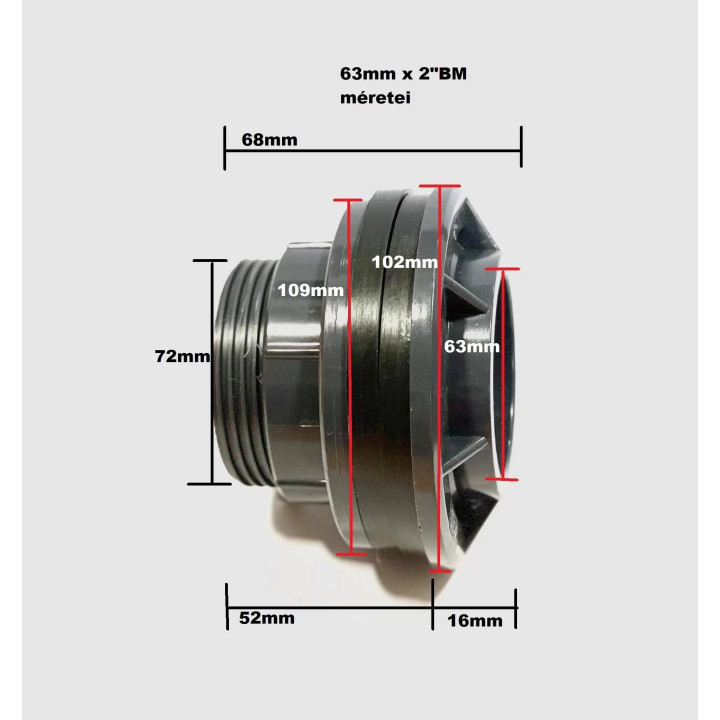 PVC tartály szerelvény 63mm x 2" BM