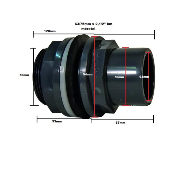 Hosszított tartályszerelvény 63/75mm x 2,1/2" KM