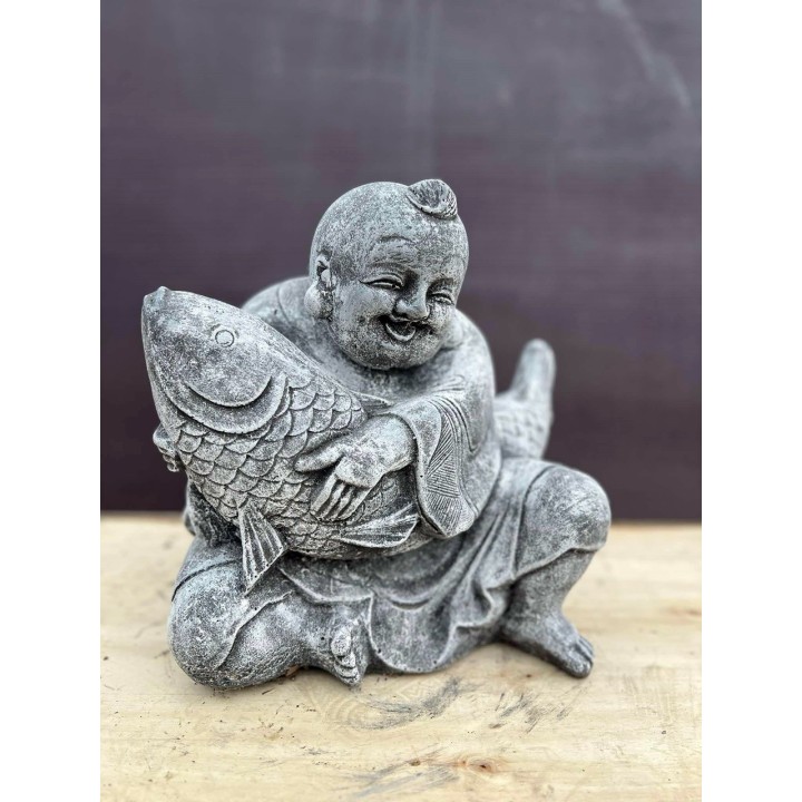 Happy Buddha & koi szobor