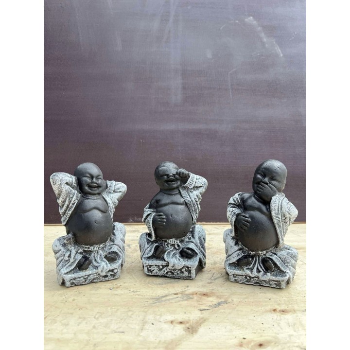 Happy Buddha 3db szett (szürke/fekete) 17cm
