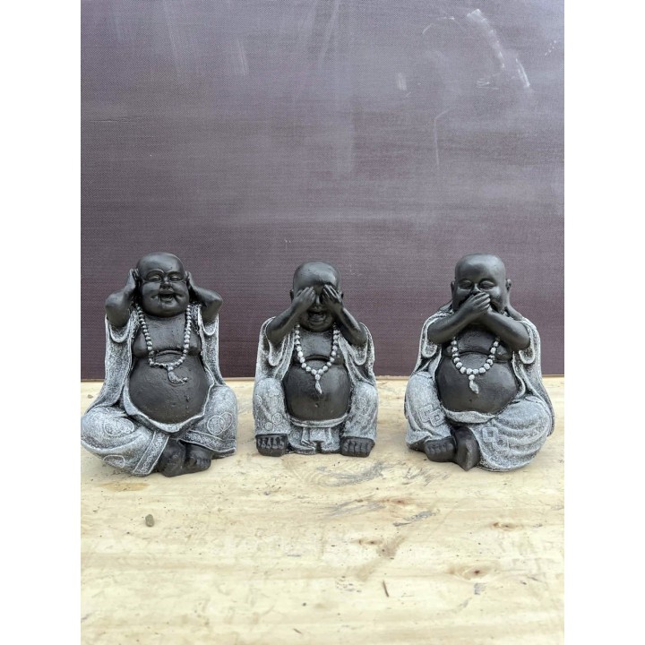 Happy Buddha 3db szett 25cm (szürke/fekete)